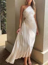 Sheath/Column One Shoulder Silk-like Satin Asymmetrical Prom Dresses With Pleats #UKM020121119