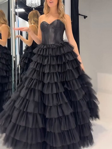 Ball Gown/Princess Sweetheart Tulle Sweep Train Prom Dresses With Tiered #UKM020121136