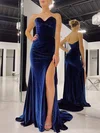 Trumpet/Mermaid Sweetheart Velvet Sweep Train Prom Dresses With Split Front #UKM020121137
