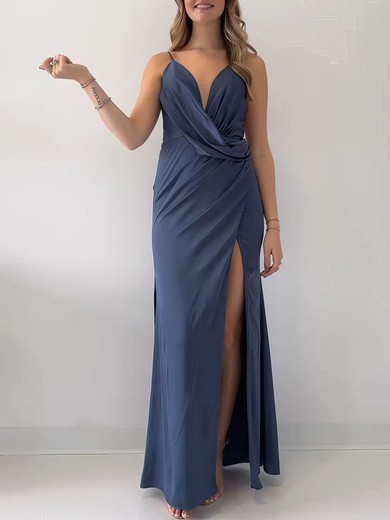 Sheath/Column V-neck Jersey Floor-length Prom Dresses With Ruffles #UKM020121141