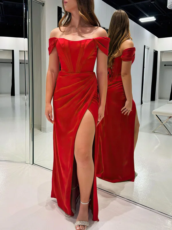 Sheath/Column Off-the-shoulder Stretch Crepe Prom Dresses With Ruched #UKM020121144