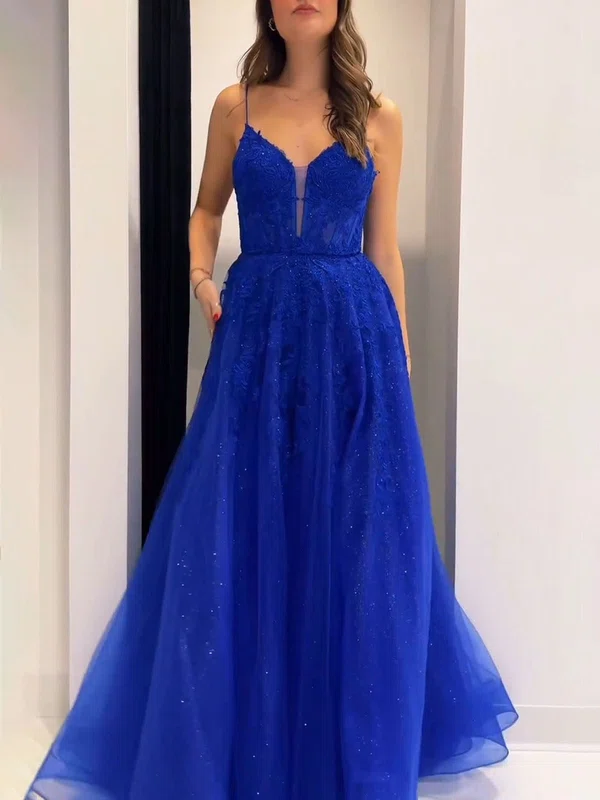Ball Gown V-neck Tulle Prom Dresses With Appliques #UKM020121160