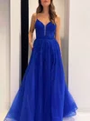 Ball Gown V-neck Tulle Prom Dresses With Appliques #UKM020121160
