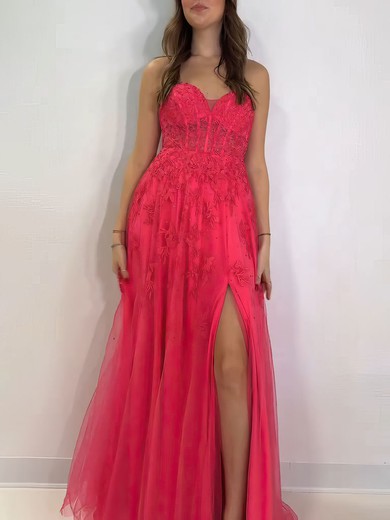 Ball Gown/Princess Sweetheart Tulle Floor-length Prom Dresses With Appliques Lace #UKM020121163