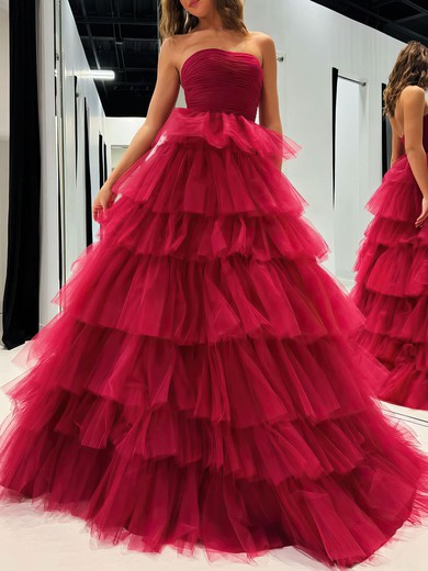Ball Gown/Princess Straight Tulle Floor-length Prom Dresses With Tiered #UKM020121179