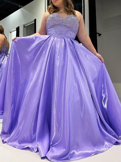Ball Gown/Princess Sweetheart Satin Sweep Train Prom Dresses With Crystal Detailing #UKM020121198