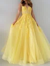 Ball Gown V-neck Tulle Corset Prom Dresses With Appliques #UKM020121210