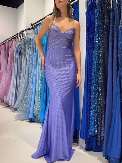 Trumpet/Mermaid V-neck Jersey Floor-length Prom Dresses With Crystal Detailing #UKM020121213