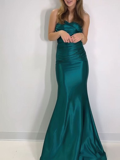 Trumpet/Mermaid Sweetheart Silk-like Satin Sweep Train Prom Dresses With Ruched #UKM020121228