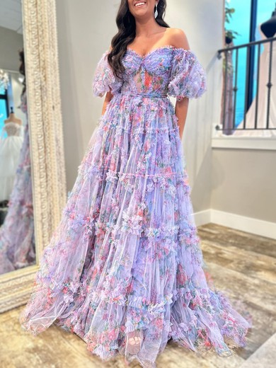 Ball Gown/Princess Off-the-shoulder Chiffon Sweep Train Prom Dresses With Ruffles #UKM020120326
