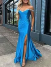 Trumpet/Mermaid Off-the-shoulder Silk-like Satin Sweep Train Prom Dresses With Beading #UKM020120348