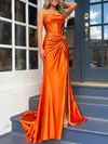 Trumpet/Mermaid Cowl Neck Silk-like Satin Sweep Train Prom Dresses With Ruched #UKM020120349