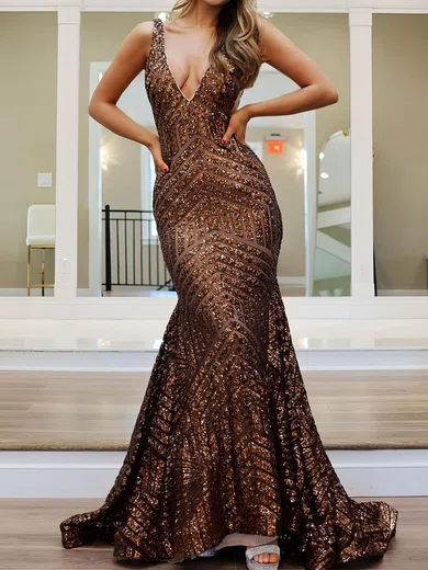 Mermaid V-neck Backless Sparkly Sequin Prom Dresses #UKM020120523