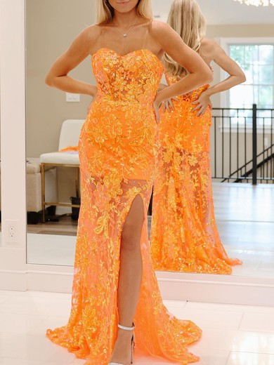 Trumpet/Mermaid Sweetheart Sequined Sweep Train Prom Dresses With Split Front #UKM020120527