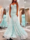 Trumpet/Mermaid Sweetheart Tulle Sweep Train Prom Dresses With Appliques Lace #UKM020120530