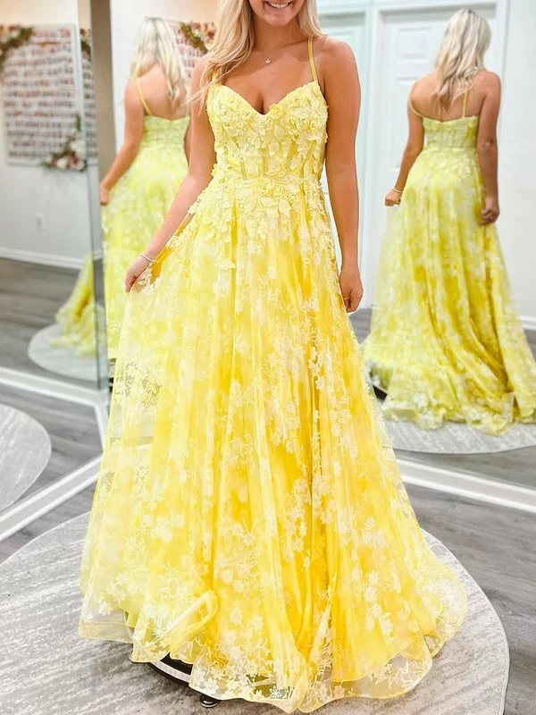 Ball Gown/Princess V-neck Lace Sweep Train Prom Dresses With Appliques Lace #UKM020120533