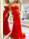Trumpet/Mermaid Sweetheart Tulle Sweep Train Prom Dresses With Appliques Lace #UKM020120539
