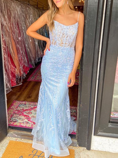 Trumpet/Mermaid Scoop Neck Sequined Sweep Train Prom Dresses With Beading #UKM020120580