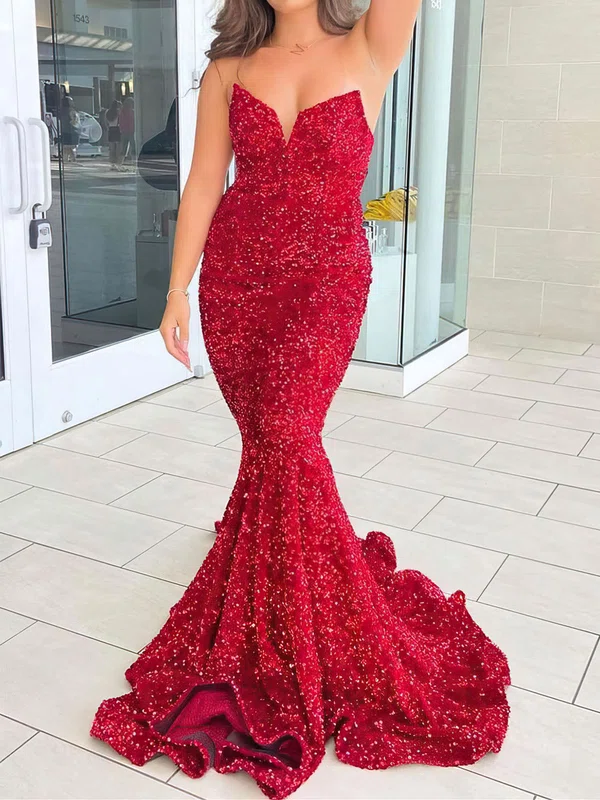 Mermaid V-neck Sparkly Velvet Sequin Prom Dresses #UKM020121315