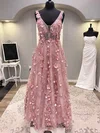 Ball Gown/Princess V-neck Tulle Floor-length Prom Dresses With Flower(s) #UKM020121324
