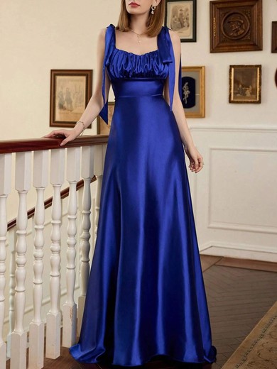 A-line V-neck Silk-like Satin Floor-length Prom Dresses With Ruched #UKM020121357