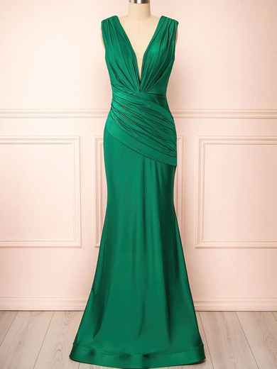Trumpet/Mermaid V-neck Jersey Sweep Train Prom Dresses With Ruched #UKM020121358
