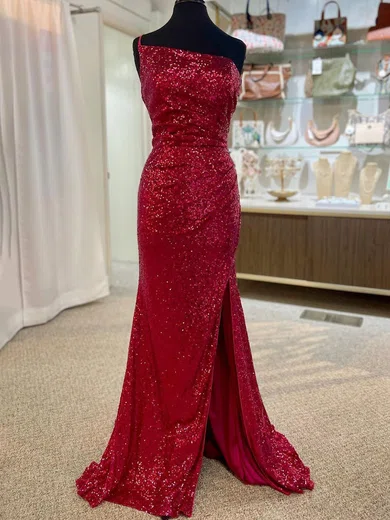 Mermaid One Shoulder Sparkly Sequin Prom Dresses With Ruched #UKM020121369