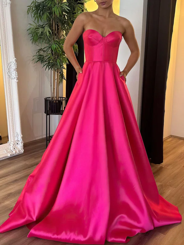 Ball Gown/Princess Sweetheart Satin Sweep Train Prom Dresses With Pockets #UKM020121389