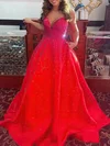 Ball Gown/Princess V-neck Satin Sweep Train Prom Dresses With Pockets #UKM020121392
