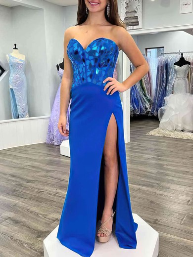 Trumpet/Mermaid Sweetheart Stretch Crepe Sweep Train Prom Dresses With Split Front #UKM020121399