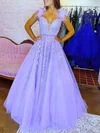 Ball Gown/Princess V-neck Tulle Sweep Train Prom Dresses With Beading #UKM020121403
