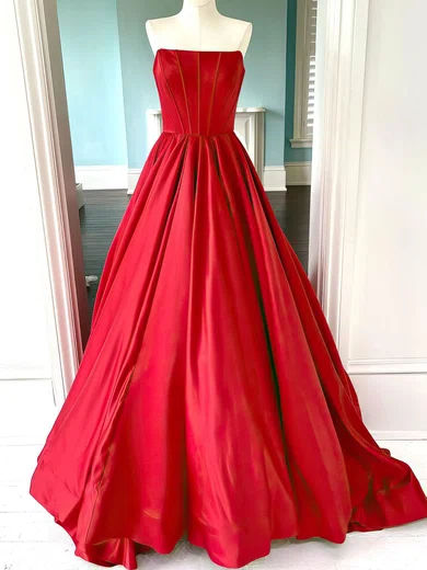 Ball Gown Strapless Satin Corset Prom Dresses With Ruched #UKM020121426