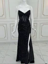 Trumpet/Mermaid V-neck Sequined Sweep Train Prom Dresses With Ruched #UKM020121437