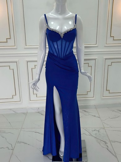 Trumpet/Mermaid V-neck Shimmer Crepe Floor-length Prom Dresses With Split Front #UKM020121444