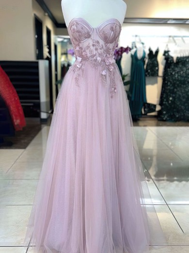 Ball Gown/Princess Sweetheart Glitter Floor-length Prom Dresses With Flower(s) #UKM020121450