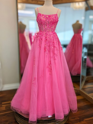 Ball Gown Square Neck Tulle Corset Prom Dresses With Appliques #UKM020121456