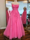 Ball Gown/Princess Square Neckline Tulle Glitter Floor-length Prom Dresses With Appliques Lace #UKM020121456