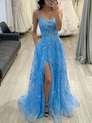 Ball Gown/Princess Scoop Neck Lace Sweep Train Prom Dresses With Appliques Lace #UKM020121467