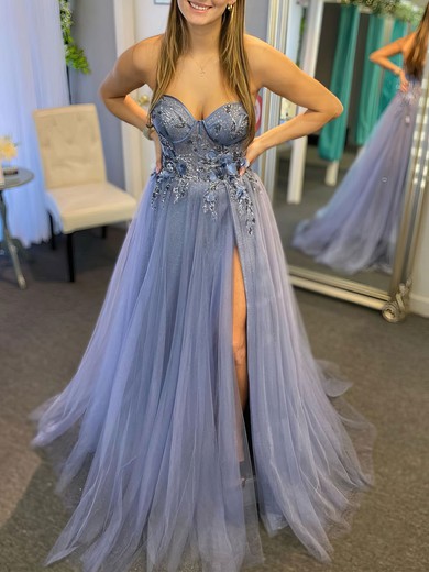 Ball Gown/Princess Sweetheart Glitter Sweep Train Prom Dresses With Appliques Lace #UKM020121487
