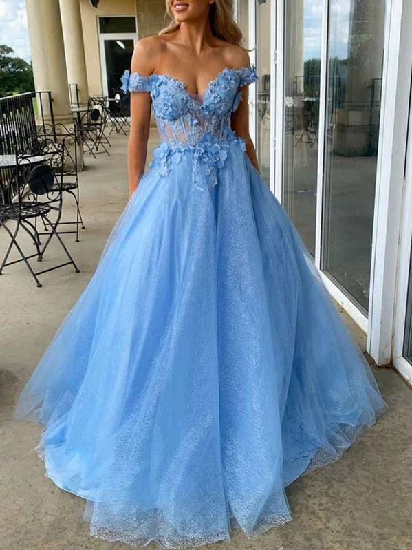 Ball Gown/Princess Off-the-shoulder Glitter Sweep Train Prom Dresses With Flower(s) #UKM020121500