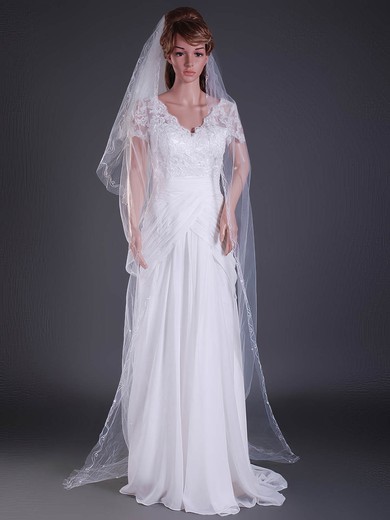 Gorgeous Three-tier Tulle Chapel Wedding Veils with Cut Edge #1430001