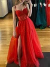 Ball Gown/Princess Sweetheart Glitter Sweep Train Prom Dresses With Split Front #UKM020121534