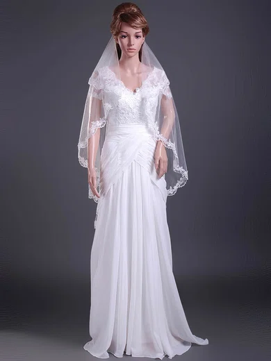 Fabulous Two-tier Tulle Fingertip Wedding Veils with Lace Applique Edge #1430002