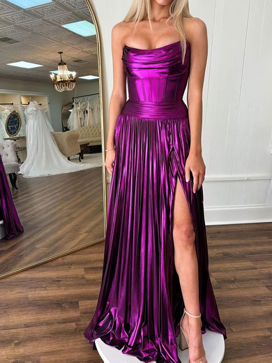 Sparkly A-line Strapless Metallic Prom Dresses With Ruched #UKM020121568