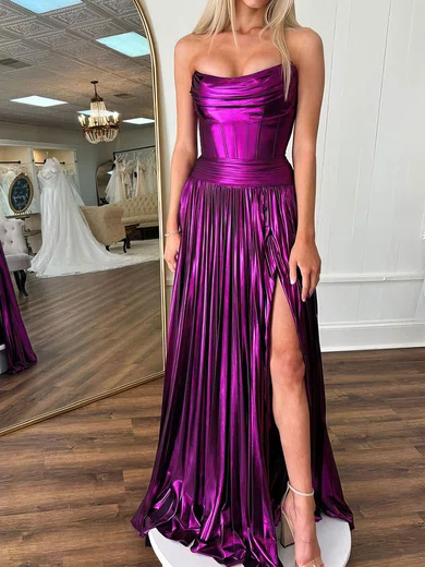 Sparkly A-line Strapless Metallic Prom Dresses With Ruched #UKM020121568
