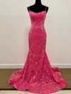 Trumpet/Mermaid Scoop Neck Sequined Sweep Train Prom Dresses With Appliques Lace #UKM020121576