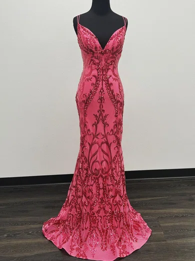 Mermaid V-neck Sparkly Sequin Prom Dresses #UKM020121616