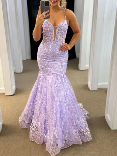 Mermaid V-neck Sparkly Sequin Prom Dresses With Appliques #UKM020121620