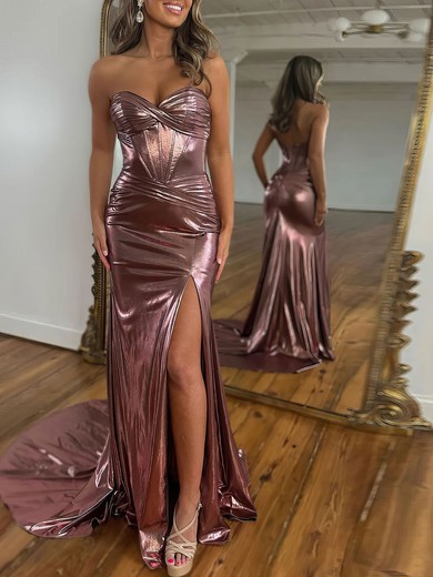 Trumpet/Mermaid Sweetheart Metallic Sweep Train Prom Dresses With Ruched #UKM020121625
