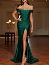 Trumpet/Mermaid Off-the-shoulder Jersey Sweep Train Prom Dresses With Ruched #UKM020121634